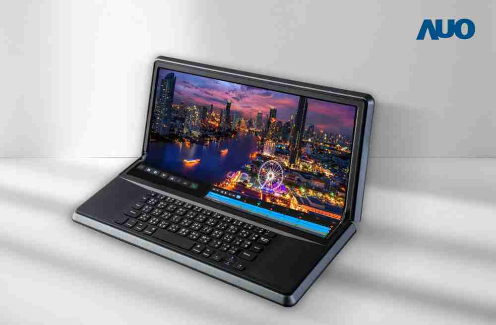 28国际14.6吋Micro LED折迭显示屏幕，，，，搭配半径4mm的弯折绞炼，，以及高画素、、、、高亮度、、高对比度的显示技术特点，，即便在大视角下仍保有绝佳色相与亮度